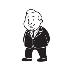 Old man with formal suit black and white vector illustration for classic portrait artwork design