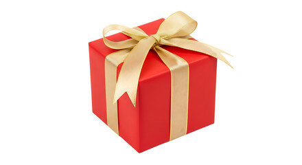 Obraz premium Red gift box with a golden ribbon on a black background