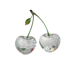 Crystal Cherries: A Stunning Visual of Translucent Fruit with Vibrant Inner Floral Details on transparent background