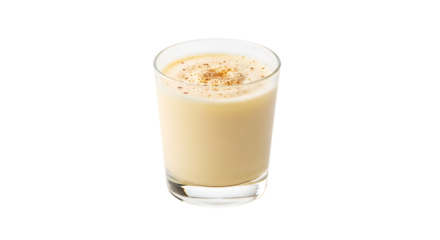 A refreshing glass of eggnog with a sprinkle of nutmeg on top.