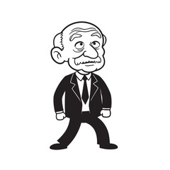 Old man with formal suit black and white vector illustration for classic portrait artwork design