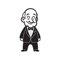 Old man with formal suit black and white vector illustration for classic portrait artwork design