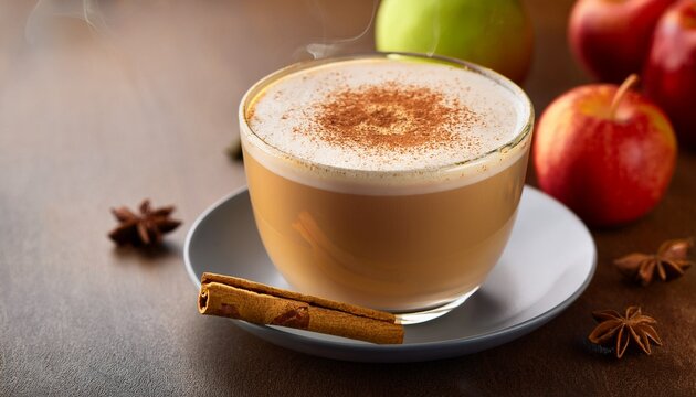 A Spiced Apple Chai Latte Served With A Cinnamon Stick Stirring Inside