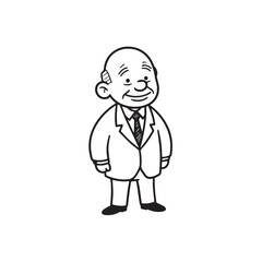 Old man with formal suit black and white vector illustration for classic portrait artwork design