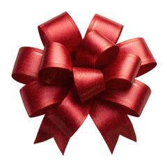 Luxurious red satin ribbon bow with glitter sparkle for festive gift wrapping and decorations