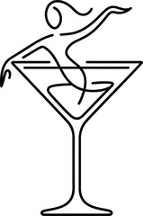 Abstract line art of a woman dancing inside a martini glass