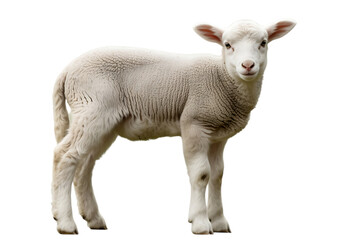 Fototapeta premium A fluffy white lamb standing , facing the camera sheep animal Cutout PNG isolated on a transparent background