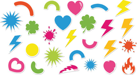 Vibrant Sticker Collection of Various Abstract Shapes and Symbols
