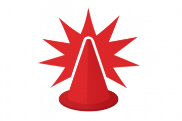 Traffic cone glowing with warning signal, highlighting safety precautions on transparent background