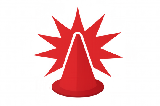 Traffic cone glowing with warning signal, highlighting safety precautions on transparent background