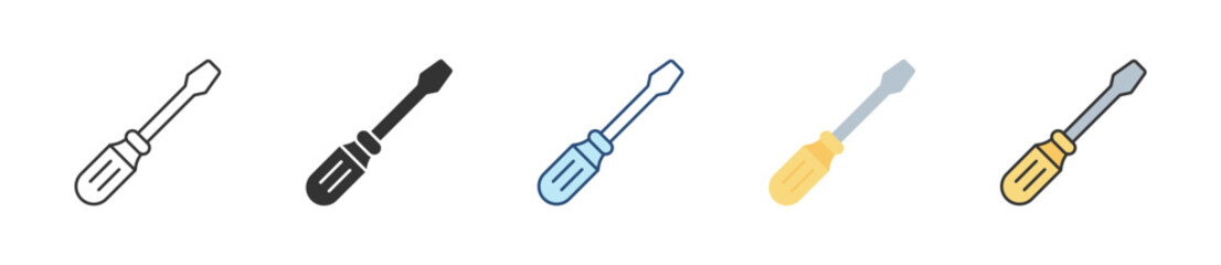 Screwdriver Icon Set Multiple Style Collection