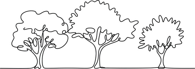 Minimalist single line drawing of three deciduous trees in a row © MUZIHID CREATION