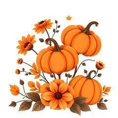 Naklejka premium Vector illustration of an orange pumpkin with autumn leaves for Halloween and Thanksgiving harvest season