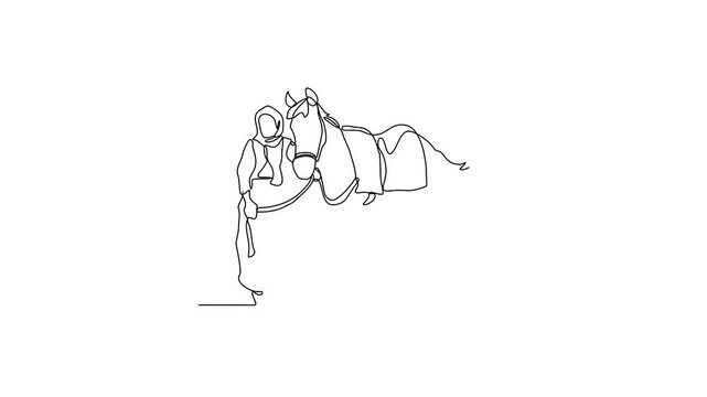 Animated self drawing of Equestrian activity video design illustration. Equestrian themes illustration in linear style video concept. Great design for social campaign and animal business purpose.