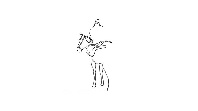 Animated self drawing of Equestrian activity video design illustration. Equestrian themes illustration in linear style video concept. Great design for social campaign and animal business purpose.