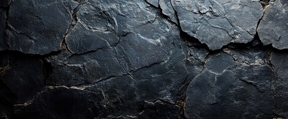 close-up view of cracked dark slate stone surface with natural fractures and texture