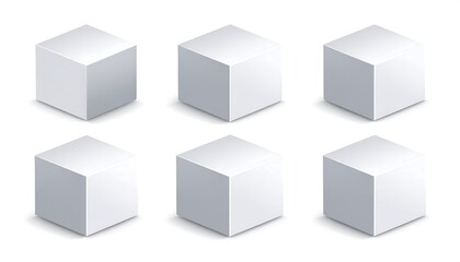 Six 3D white cubes