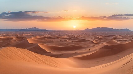 Naklejka premium Vast desert dunes at golden sunset