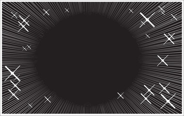 黒背景に白の集中線と星屑が描いてあるイラスト