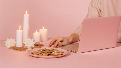 Cozy autumn scene lit candles plate of nuts and a warmly lit room.