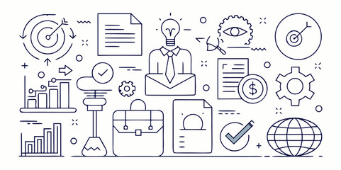 Outline business icons, thin line, minimal, editable stroke