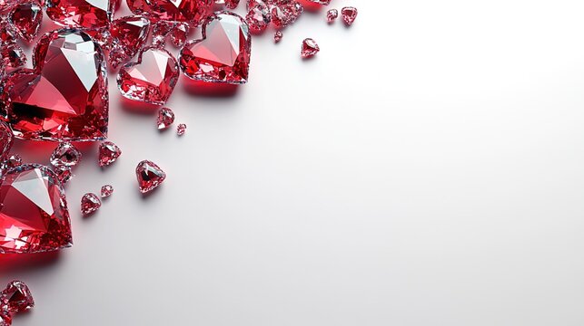 Heart - shaped Red Gemstones on White Background