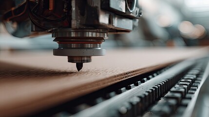 Close-up view of a woodworking machine working on a piece of wood.