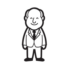 Old man with formal suit black and white vector illustration for classic portrait artwork design