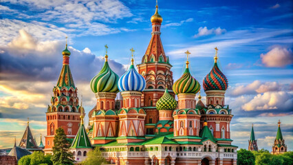 Fototapeta premium a majestic cathedral with colorful domes under blue sky