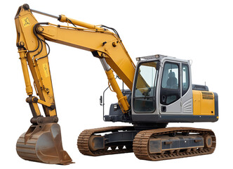 Yellow and Silver Excavator Construction Vehicle on Transparent Background 0218 graphic Cutout PNG isolated on a transparent background