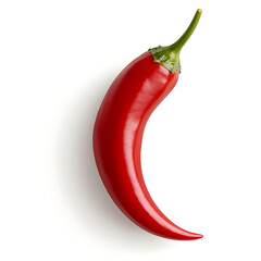 A single red chili pepper with a green stem, isolated on a white background