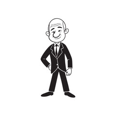 Old man with formal suit black and white vector illustration for classic portrait artwork design