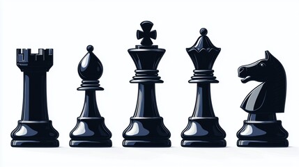 Black chess pieces in a row