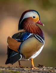 Colorful mandarin duck in profile
