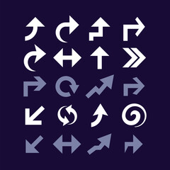 Collection of Modern Arrow Icons and Direction Symbols in Flat Minimalist Style Vector Set