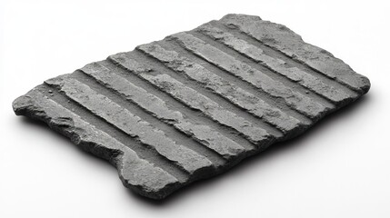 Rectangular Textured Stone Slab with Parallel Grooves on White Background