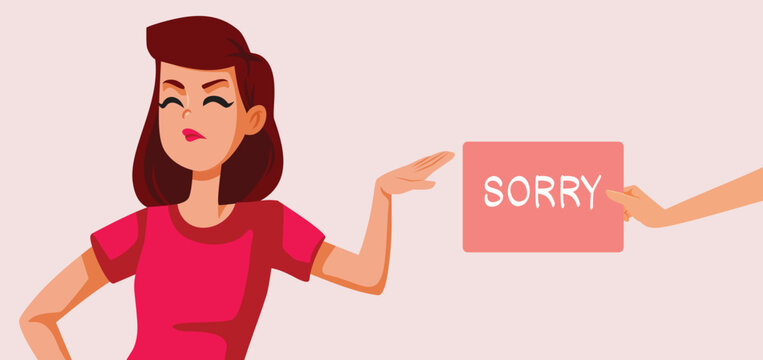 Woman Refusing Apologies from a Friend Vector Cartoon Illustration. Lady feeling unhappy not ready to forgive and move on
