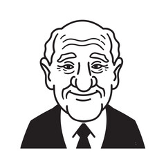 Old man with formal suit black and white vector illustration for classic portrait artwork design