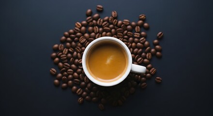 Obraz premium Aromatic Coffee Cup Surrounded by Beans.