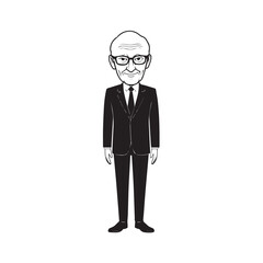 Old man with formal suit black and white vector illustration for classic portrait artwork design