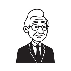Old man with formal suit black and white vector illustration for classic portrait artwork design