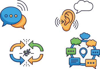 Communication Icons: Speech Bubbles, Listening, and Collaboration