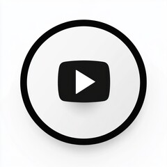 black play button icon centered inside a circular border on a white background with subtle shadow creating a floating effect