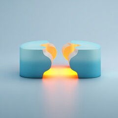 A Cool Blue Cylinder Fractured to Reveal a Luminous, Molten Orange Core.