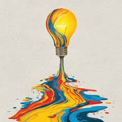 Creative Energy Unleashed - A Glowing Lightbulb Melts into a River of Vibrant Paint.