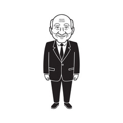 Old man with formal suit black and white vector illustration for classic portrait artwork design
