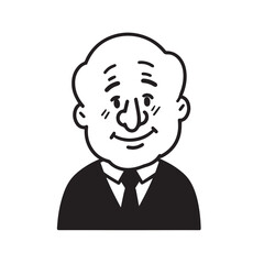 Old man with formal suit black and white vector illustration for classic portrait artwork design
