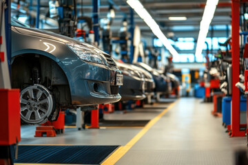 Cars in a Modern Auto Repair Shop
