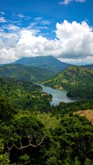 Obraz premium Scenic mountain landscape with lush greenery and lake