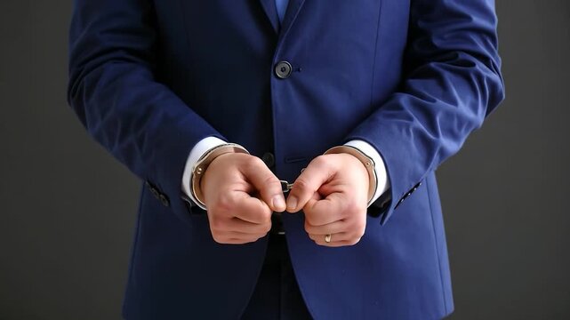 Businessman in suit with handcuffed hands